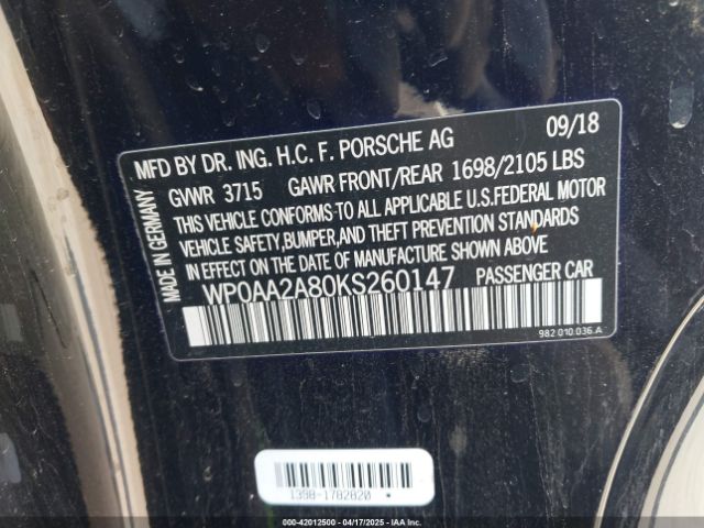 2019 PORSCHE 718 CAYMAN WP0AA2A80KS260147 Photo 8