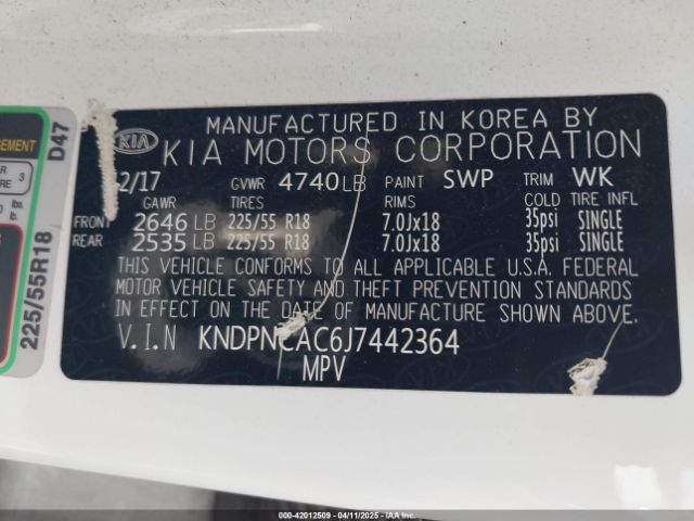 KNDPNCAC6J7442364 KIA Sportage Ex