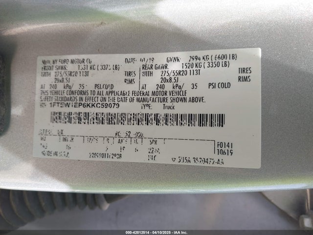 1FTEW1EP6KKC59079 Ford F-150 Xl