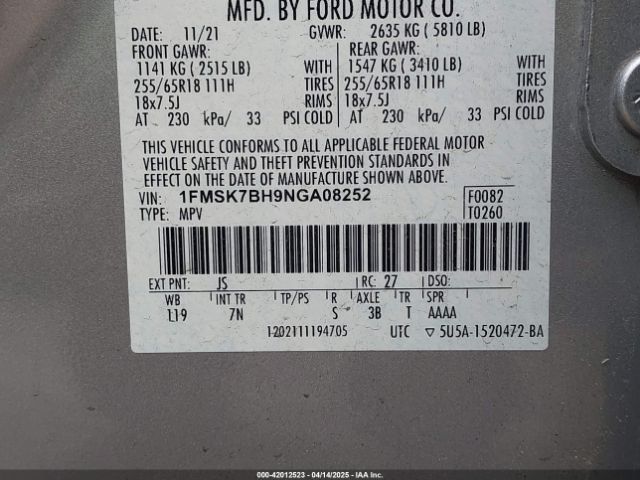 2022 FORD EXPLORER 1FMSK7BH9NGA08252 Photo 8