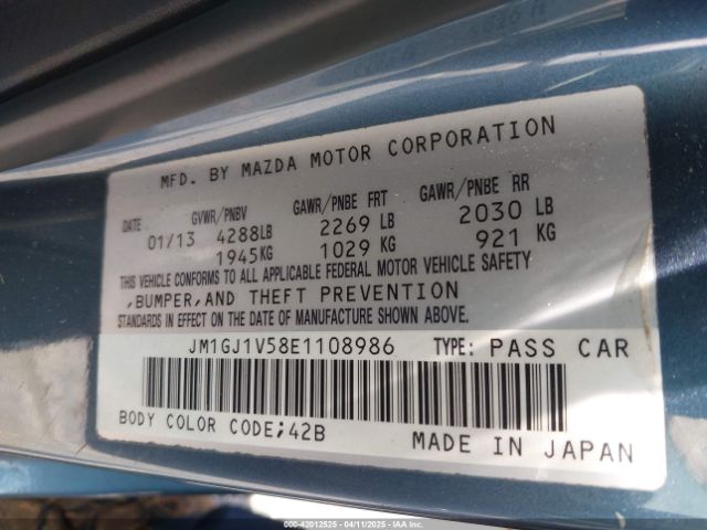 JM1GJ1V58E1108986 Mazda MAZDA6