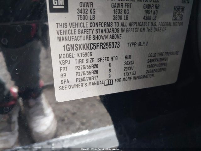 1GNSKKKC5FR255373 Chevrolet Suburban 1500 Ltz