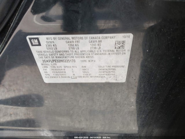 GMC lfx - sidi: spark ignited direct injection, vvt: variable valve timing, e85 max, alum 2017 2GKFLPE32H6225170 Image 9