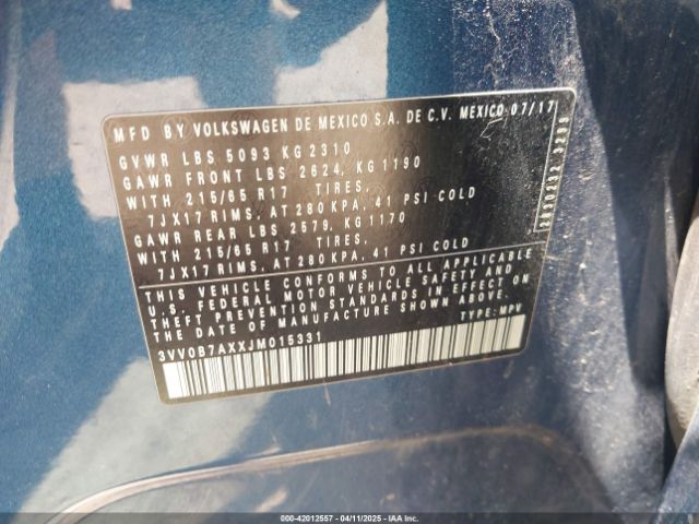 2018 VOLKSWAGEN TIGUAN 3VV0B7AXXJM015331 Photo 8