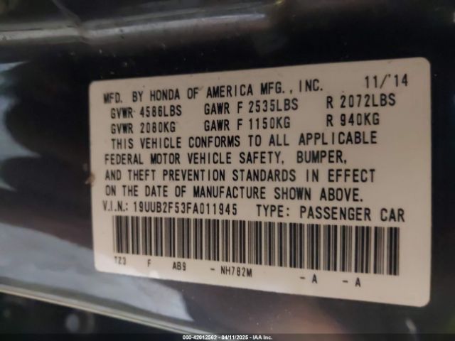 19UUB2F53FA011945 Acura Tlx V6 Tech