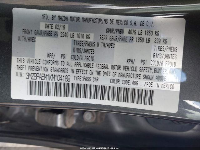 3MZBPAEM1KM104189 Mazda Mazda3 Premium Package