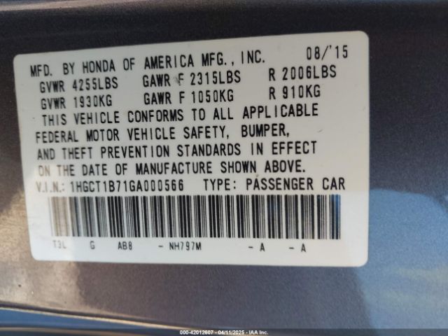 1HGCT1B71GA000566 Honda ACCORD EX