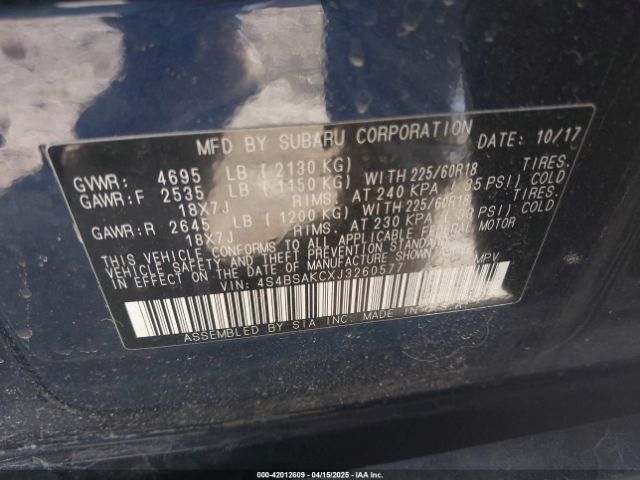 4S4BSAKCXJ3260577 Subaru Outback 2.5i Limited