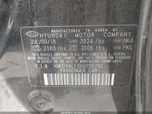 KMHD84LF3KU735791 Hyundai ELANTRA SEL