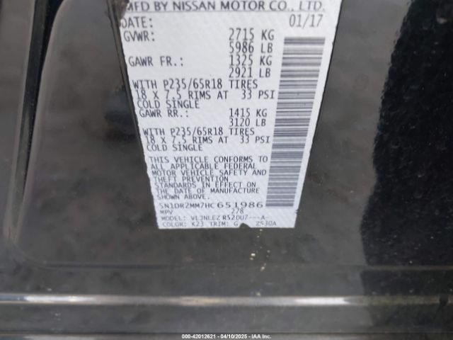 5N1DR2MM7HC651986 Nissan Pathfinder Sv