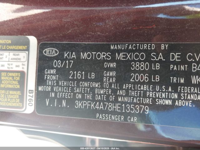 3KPFK4A78HE135379 KIA FORTE LX