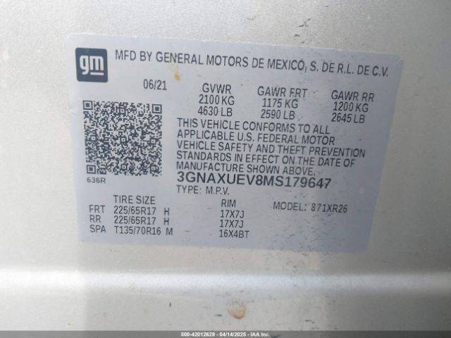 2021 CHEVROLET EQUINOX 3GNAXUEV8MS179647 Photo 8