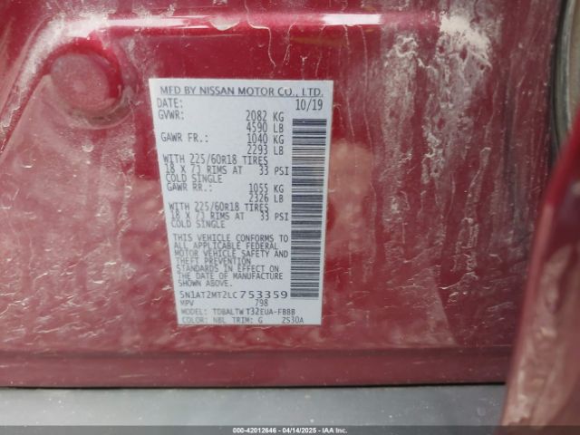 5N1AT2MT2LC753359 Nissan Rogue Sv Fwd