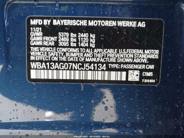 WBA13AG07NCJ54134 BMW 530e