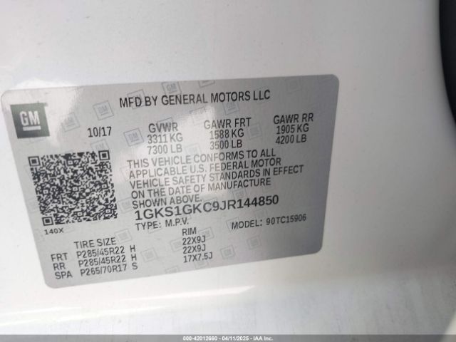 1GKS1GKC9JR144850 GMC Yukon Xl Slt