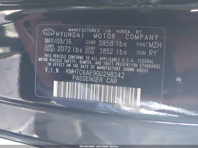 Hyundai dohc t-gdi gamma 2016 KMHTC6AE9GU298242 Image 9