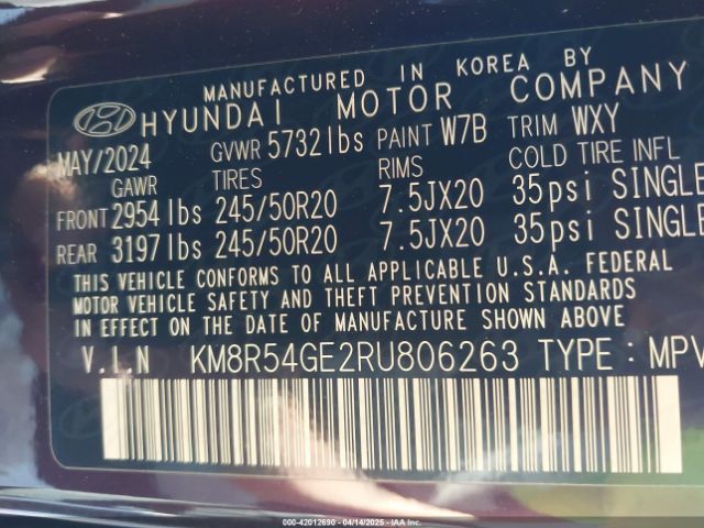 KM8R54GE2RU806263 Hyundai Palisade Limited