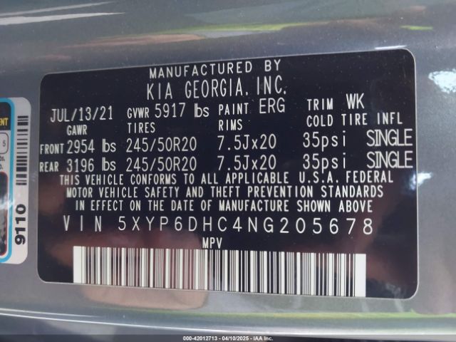 5XYP6DHC4NG205678 KIA Telluride S