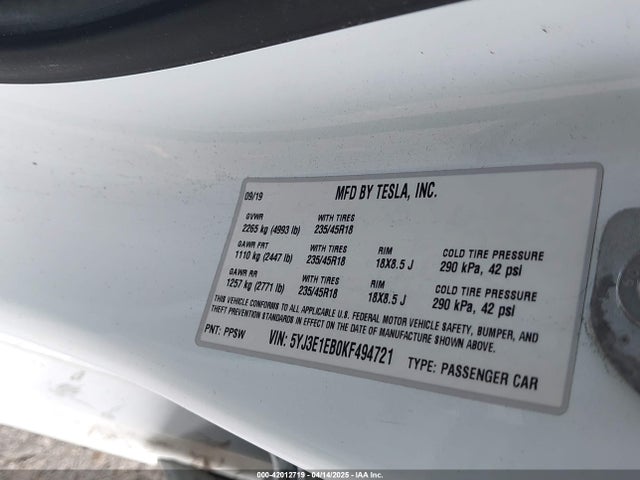 2019 TESLA MODEL 3 5YJ3E1EB0KF494721 Photo 8
