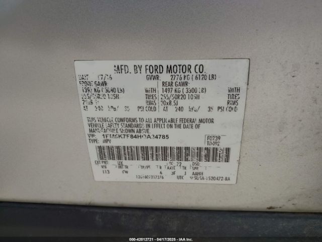 1FM5K7F84HGA34785 Ford Explorer Limited