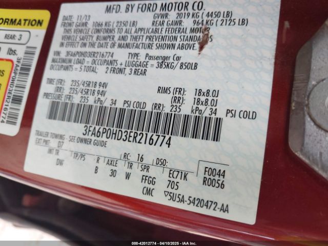 3FA6P0HD3ER216774 Ford FUSION SE