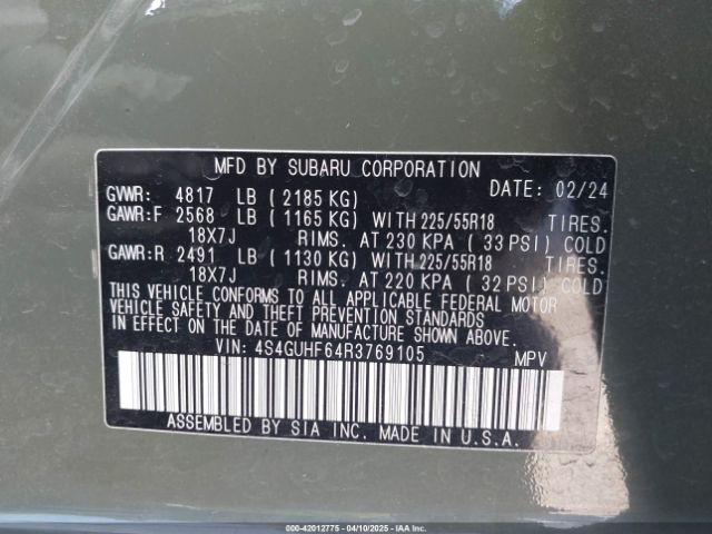 4S4GUHF64R3769105 Subaru na