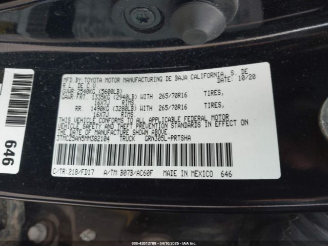 3TMCZ5AN5MM382104 Toyota Tacoma Trd Off-road