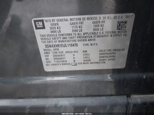3GNAXHEV3JL118476 Chevrolet EQUINOX LS
