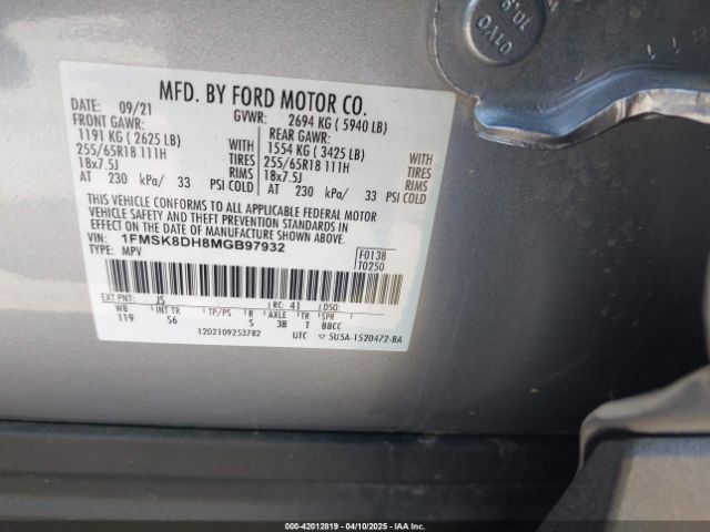 2021 FORD EXPLORER 1FMSK8DH8MGB97932 Photo 8