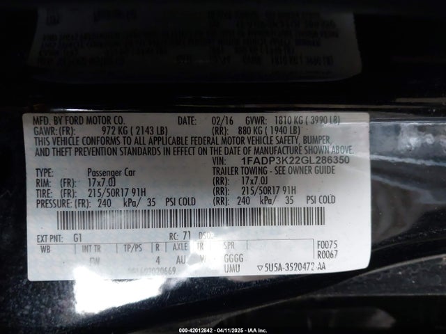 1FADP3K22GL286350 Ford FOCUS SE