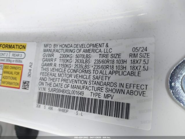 5J6RS6H8XSL001649 Honda Cr-v Hybrid Sport-l