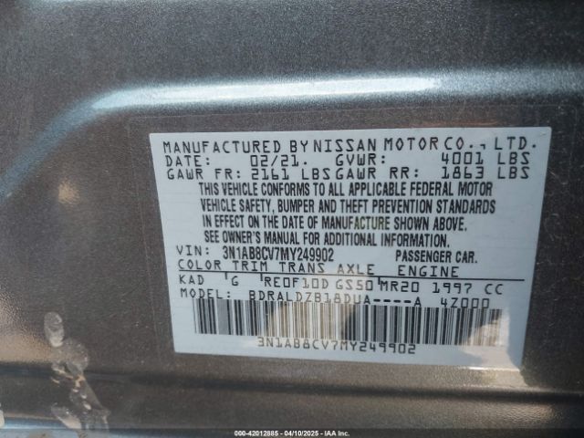 3N1AB8CV7MY249902 Nissan Sentra Sv Xtronic Cvt