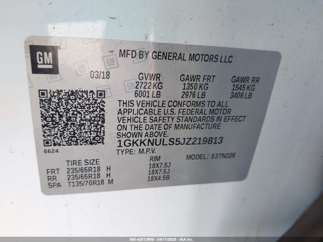 1GKKNULS5JZ219813 GMC Acadia Slt-1