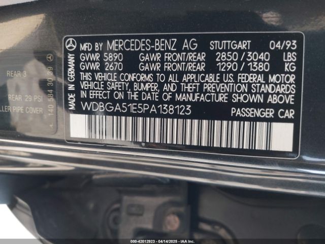 1993 MERCEDES-BENZ 500 WDBGA51E5PA138123 Photo 8