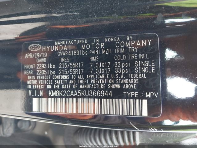 KM8K2CAA5KU366944 Hyundai Kona Sel