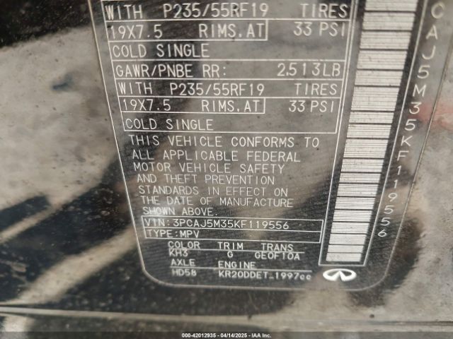 3PCAJ5M35KF119556 Infiniti Qx50 Luxe