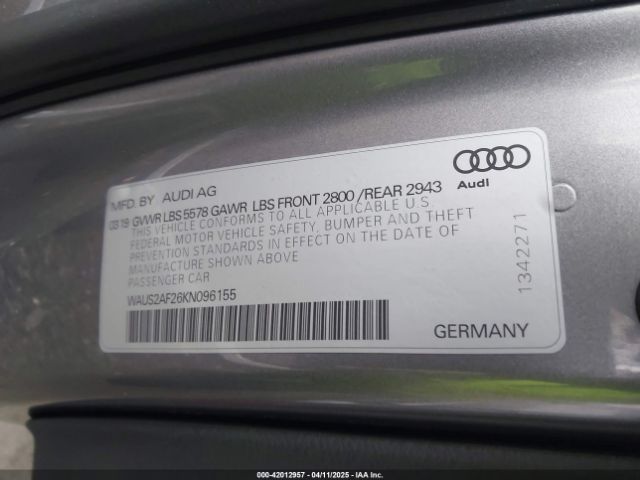 WAUS2AF26KN096155 Audi A7 55 Premium