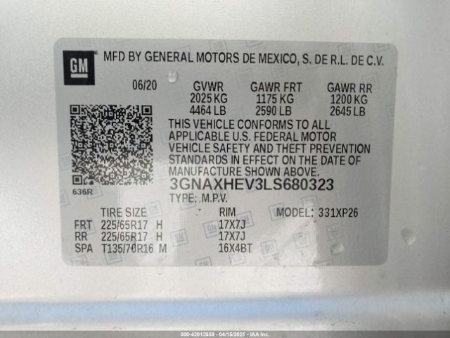 2020 CHEVROLET EQUINOX 3GNAXHEV3LS680323 Photo 8