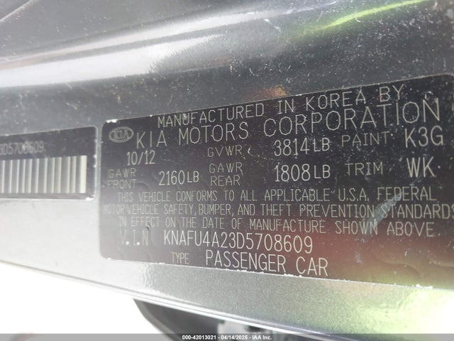 2013 Kia Forte Ex მანქანა იყიდება აუქციონზე, vin: KNAFU4A23D5708609, აუქციონის ნომერი: 42013021