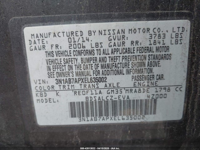 3N1AB7APXEL635002 Nissan SENTRA S