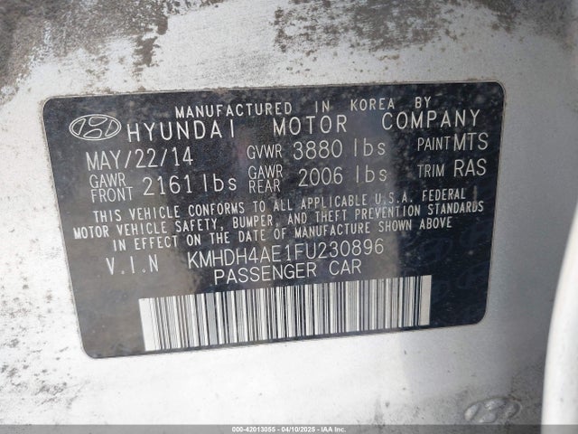 KMHDH4AE1FU230896 Hyundai dohc mpi nu