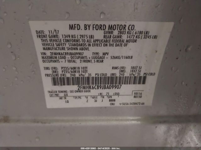 2FMHK6C89JBA09907 Ford FLEX SEL
