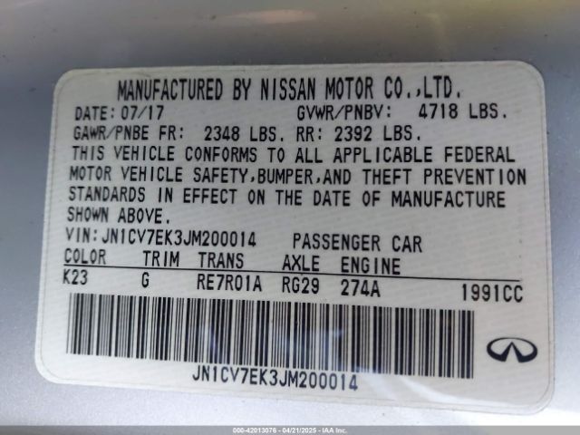 JN1CV7EK3JM200014 Infiniti Q60 2.0t Luxe