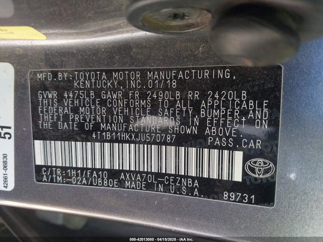 4T1B11HKXJU570787 Toyota CAMRY LE