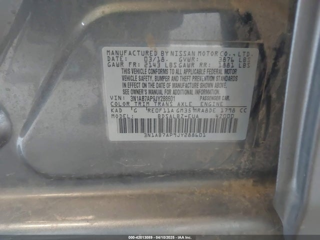 3N1AB7AP9JY288601 Nissan SENTRA S