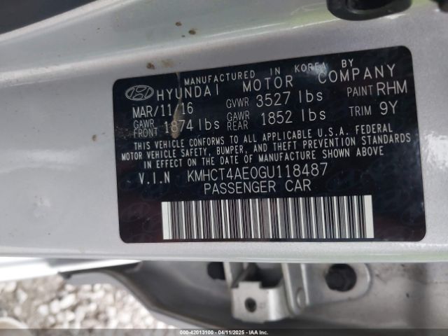 KMHCT4AE0GU118487 Hyundai ACCENT SE