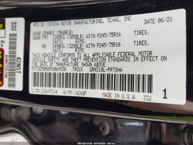 5TFDZ5BN2MX064938 Toyota Tacoma Sr5 V6