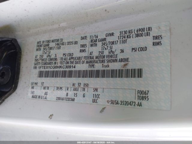 1FTEX1CG0HKC30914 Ford F-150 Xl
