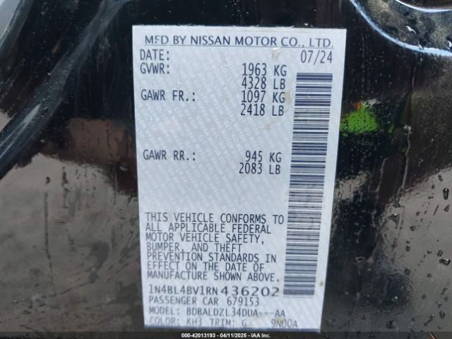 1N4BL4BV1RN436202 Nissan Altima S Fwd