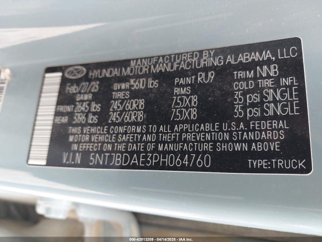 5NTJBDAE3PH064760 Hyundai Santa Cruz Sel